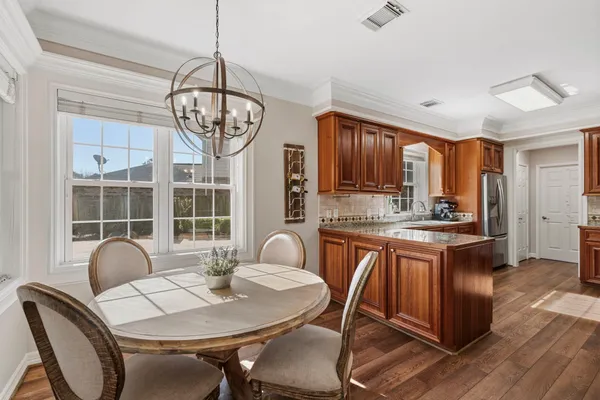 a dining room with window