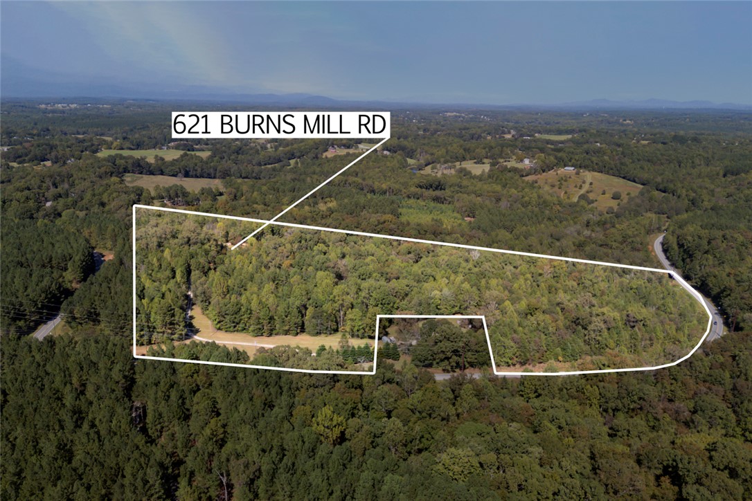 621 Burns Mill Road West Union, SC 29696 - Photo 36 of 45 A sweeping aerial view showcases a vast wooded parcel, bordered by a winding rural road.