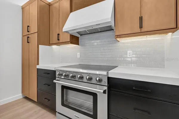 a stove top oven sitting inside of a kitchen