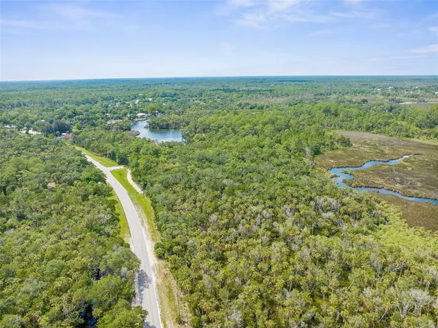 a view of a field with an ocean
