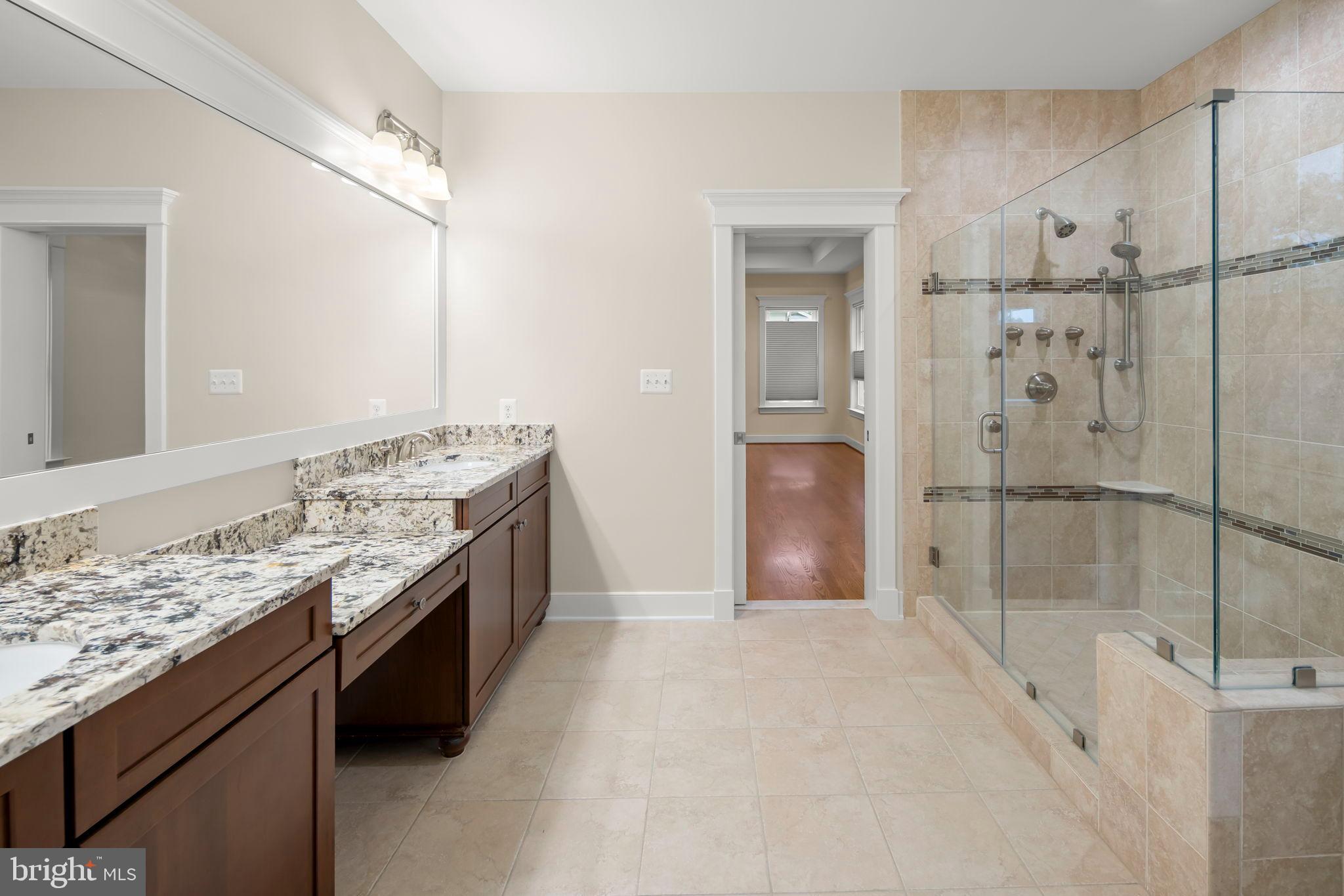 217 Pleasant Street Southwest Vienna, VA 22180 - Photo 55 of 80 a spacious bathroom with a granite countertop sink mirror and shower