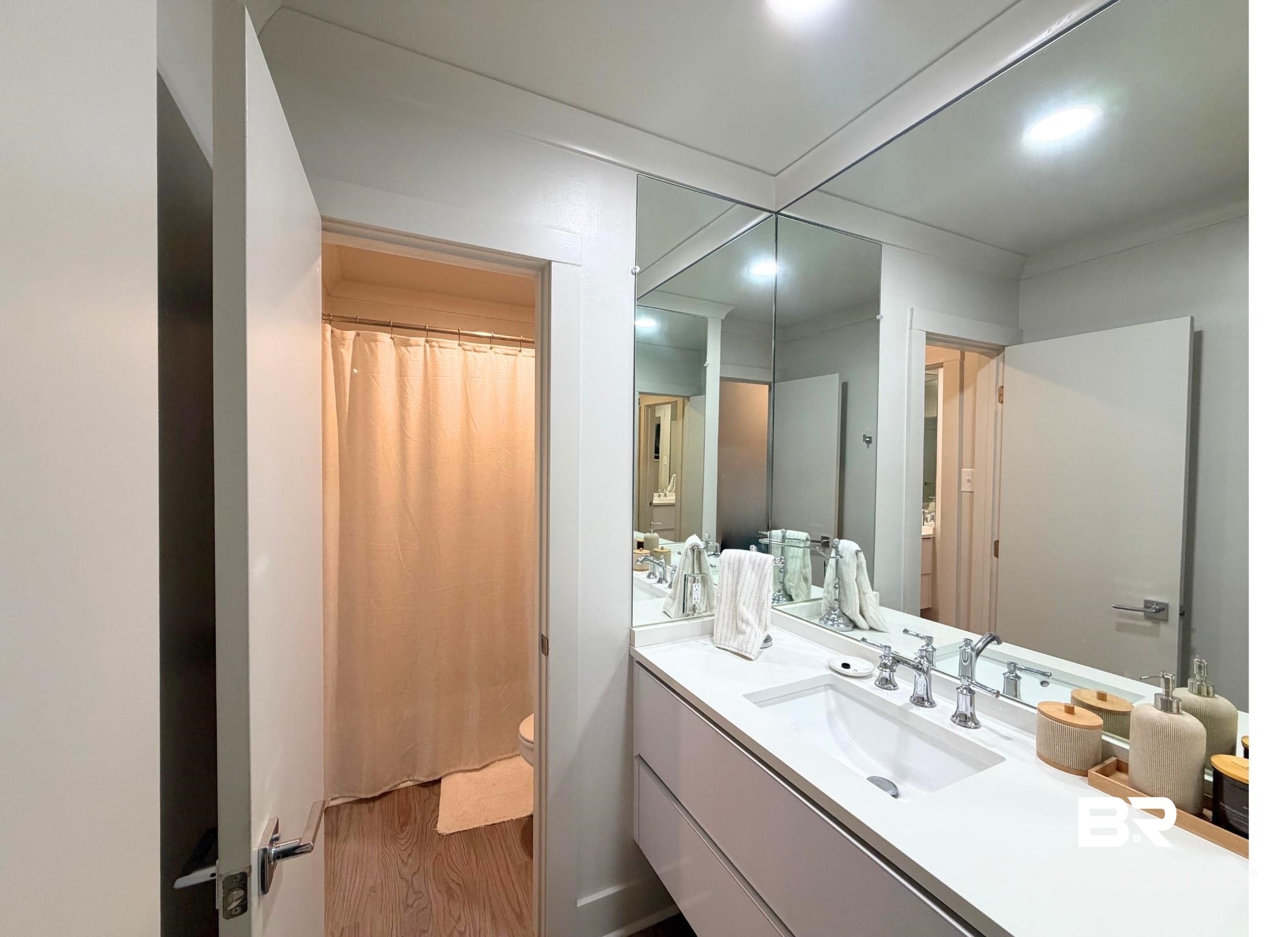 3655 Old Shell Road, Unit 211 Mobile, AL 36608 - Photo 11 of 17 Full bathroom featuring vanity, dark wood-type flooring, and recessed lighting