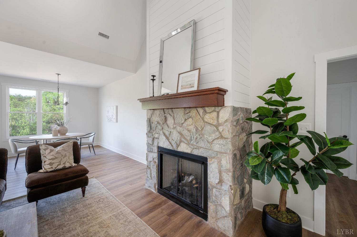 4424 Goode Road Goode, VA 24556 - Photo 13 of 71 a living room with furniture a potted plant and a fireplace
