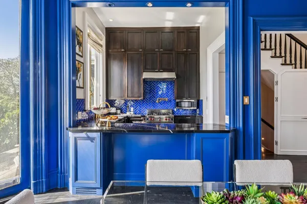 a view of a lake with a mountain in the background