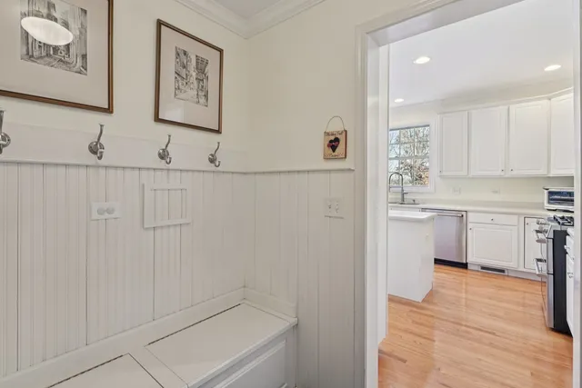 a view of cabinets with wooden floor