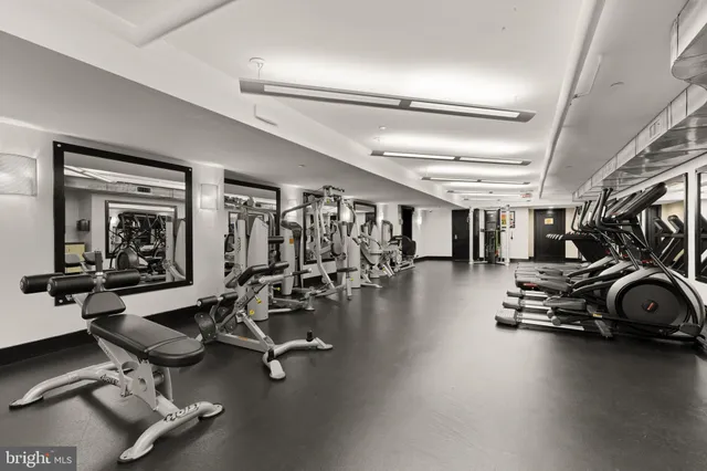 a view of a room with gym equipment