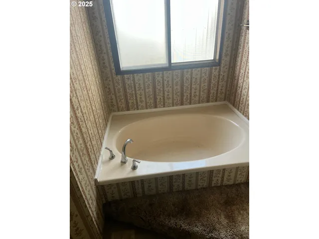 a view of a backyard with pathway