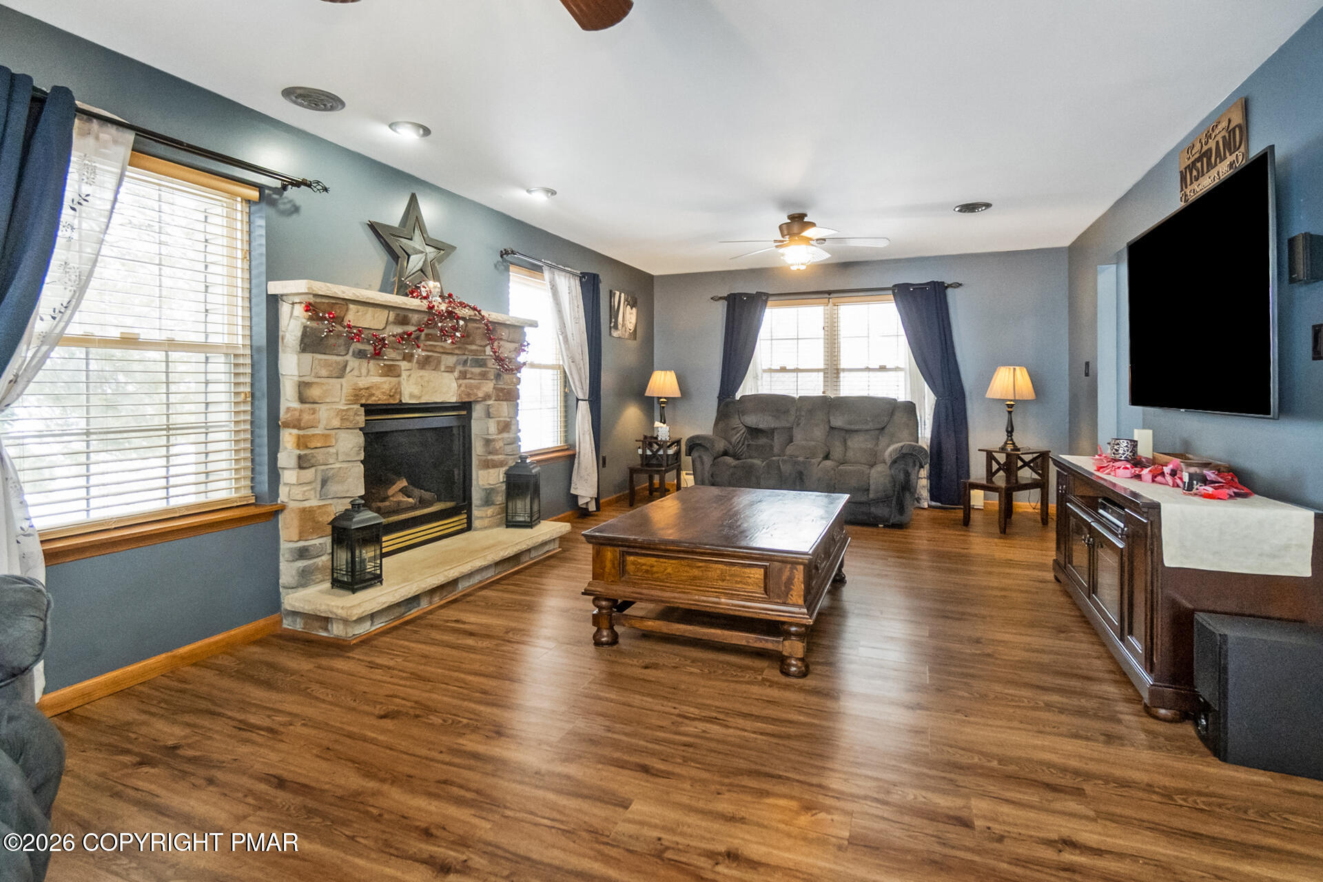 95 Benns Hill Road Bangor, PA 18013 - Photo 28 of 70 a living room with furniture fireplace and flat screen tv