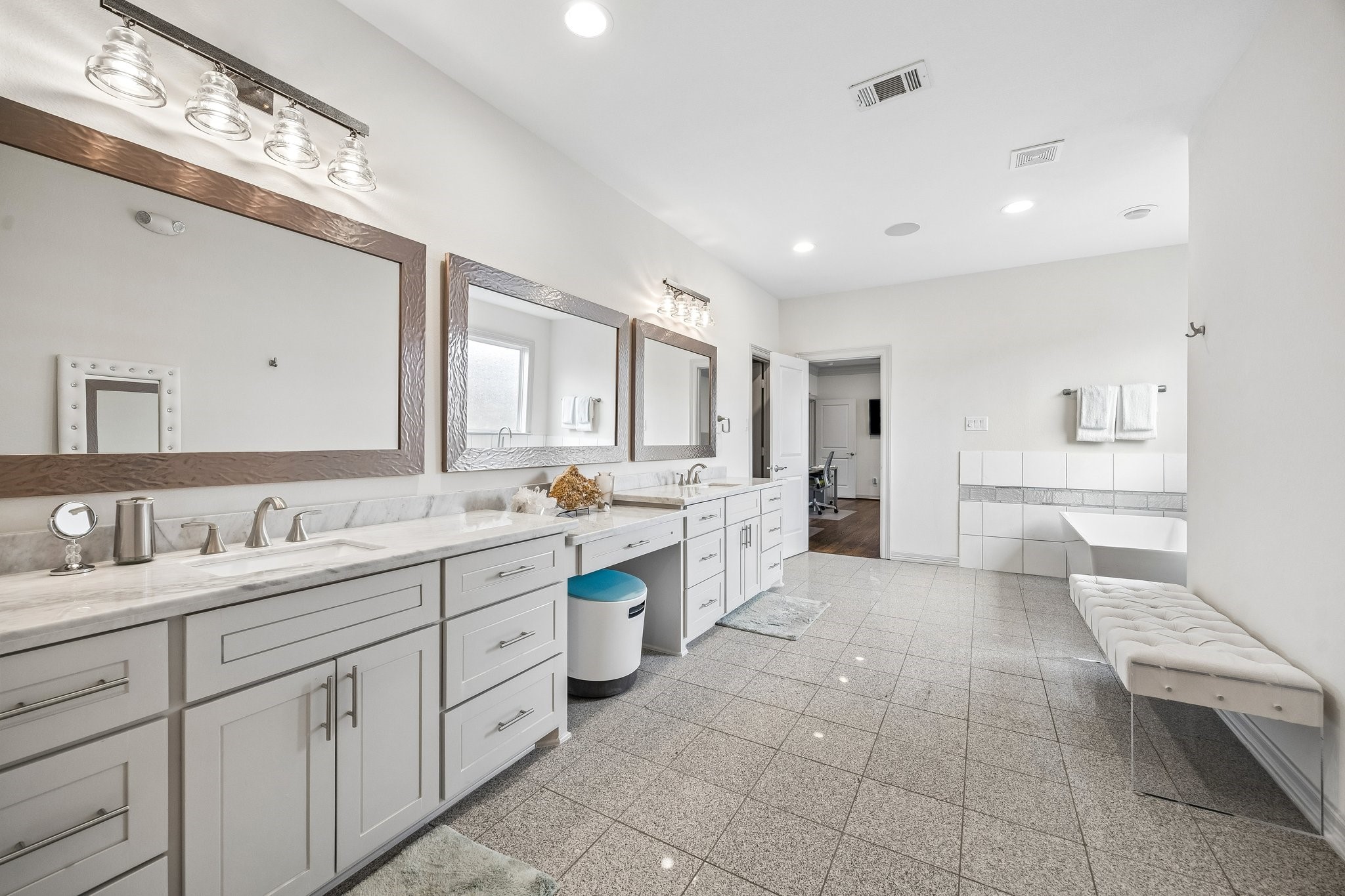 638 Heights Boulevard Houston, TX 77007 - Photo 21 of 49 a large white bathroom with a granite countertop sink mirror and