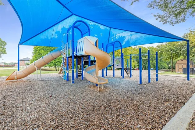 an outdoor space with seating