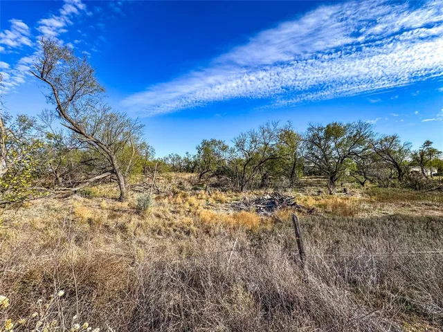 a view of a yard with an ocean and trees
