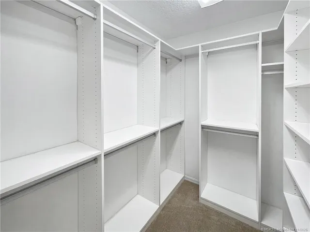 a view of walk in closet with empty racks
