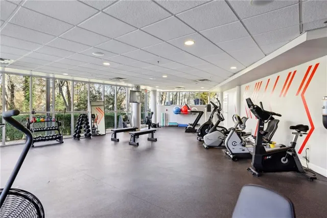 a view of a room with gym equipment
