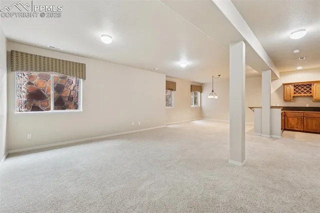 a view of a big room with closet and windows