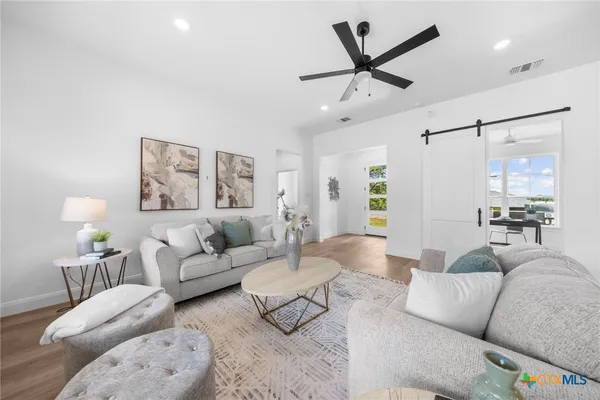 a living room with furniture