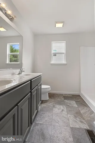 a bathroom with a sink a toilet and a mirror