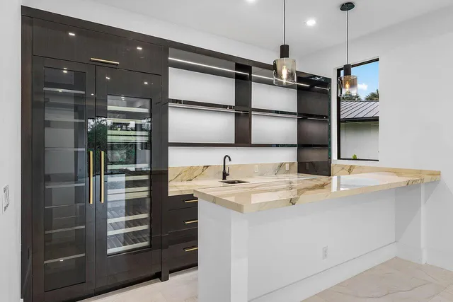 an aerial view of a house with a garden