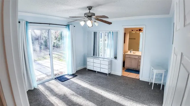 a view of a bedroom with furniture and window