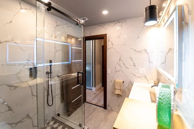 a bathroom with shower