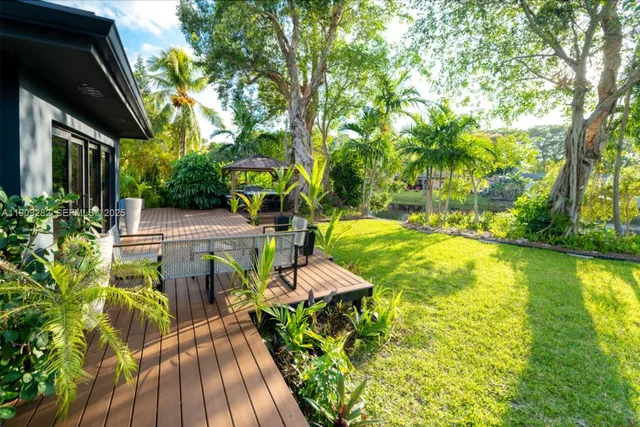 a view of an outdoor space and swimming pool