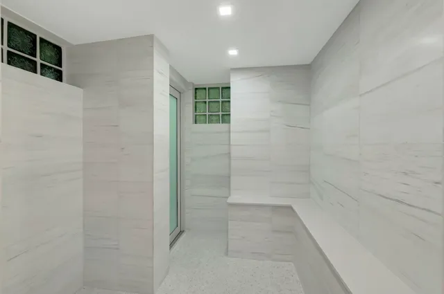 a bathroom with a shower