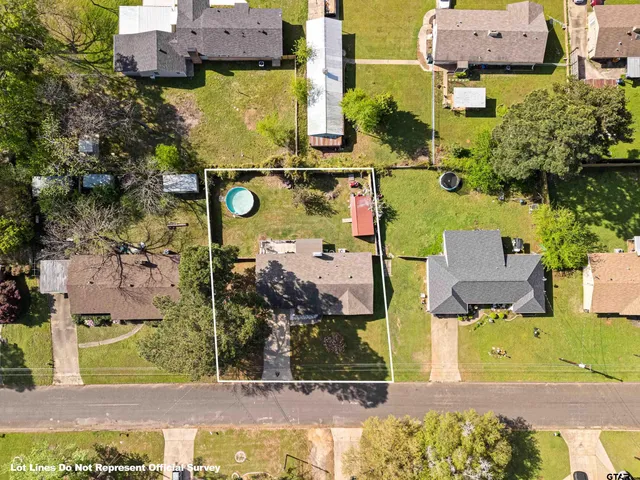 an aerial view of houses and roads