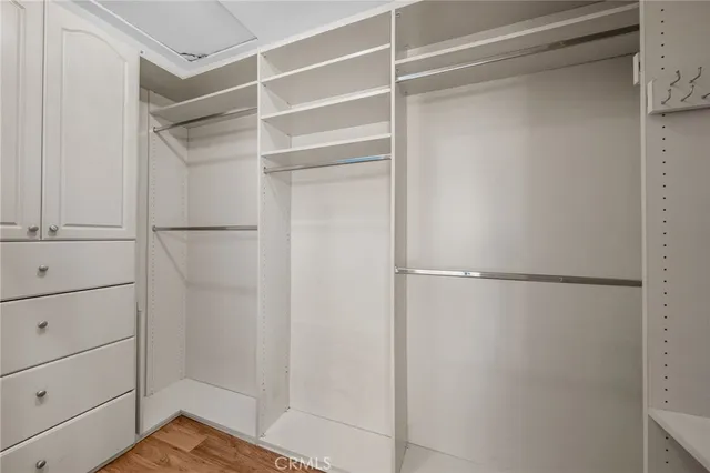 a view of an empty walk in closet