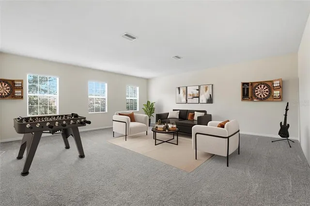 a living room with furniture and a rug