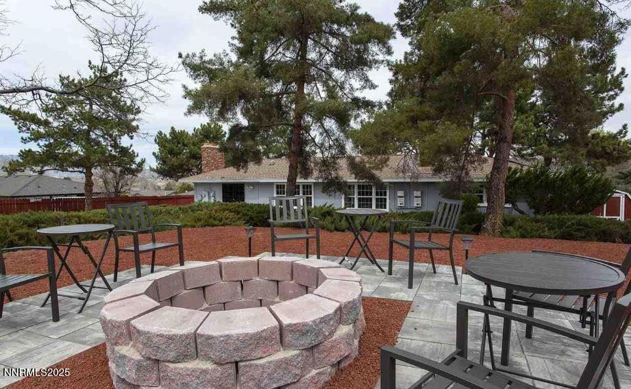 7050 Pembroke Drive Reno, NV 89502 - Photo 32 of 32 a view of a patio with couches table and chairs under an umbrella with large trees