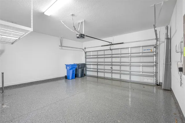 a view of a garage with storage