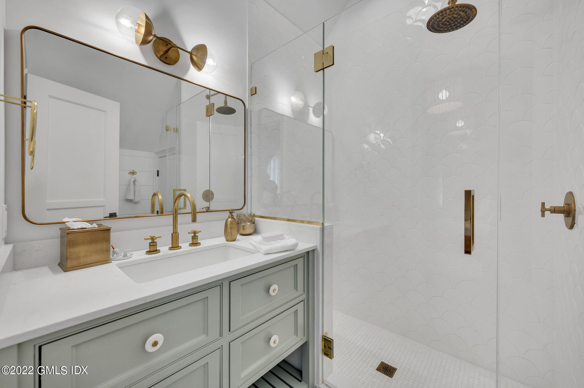 269 Riversville Road Greenwich, CT 06831 - Photo 22 of 55 a bathroom with a shower sink and mirror