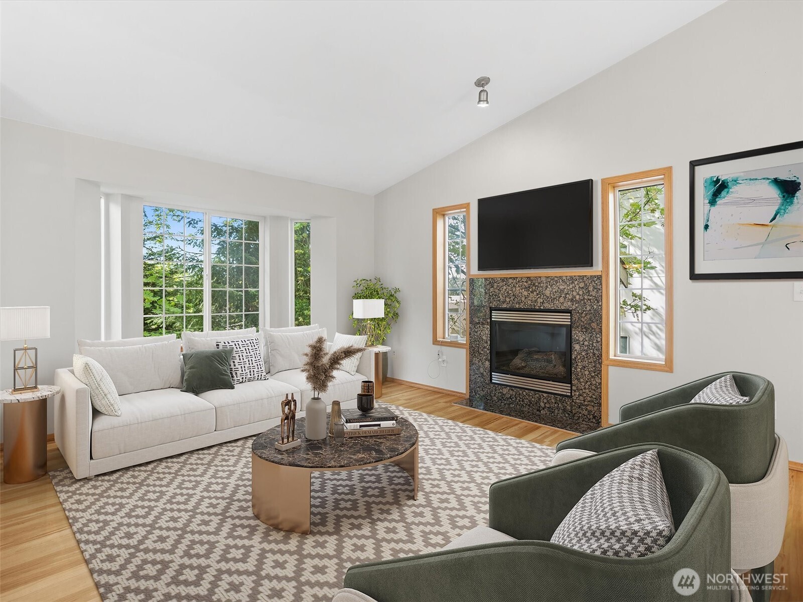 5062 23rd Avenue Southwest Seattle, WA 98106 - Photo 6 of 39 a living room with furniture and a fireplace