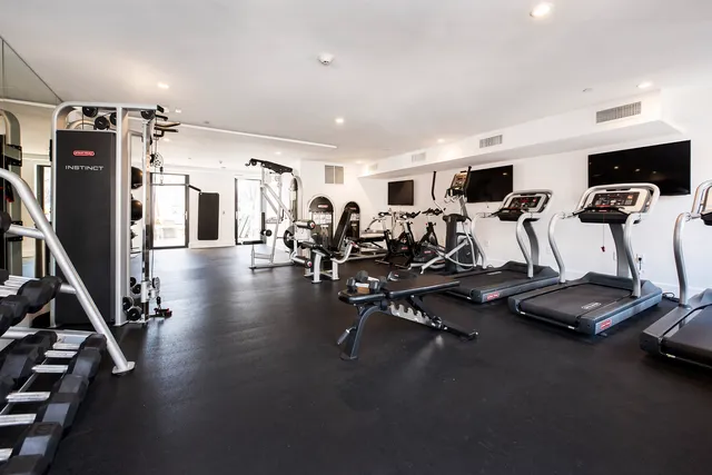 a view of a room with gym equipment