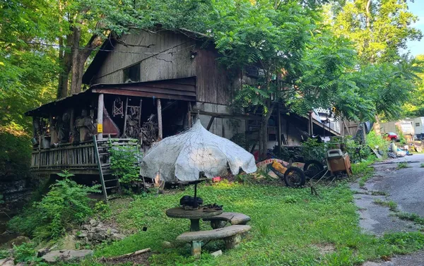 a view of a backyard