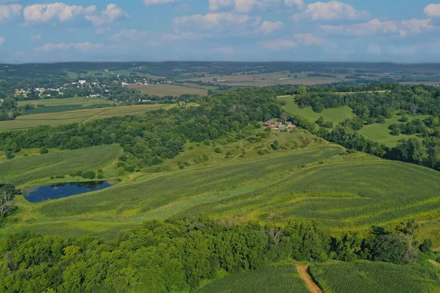 a view of a field with an ocean