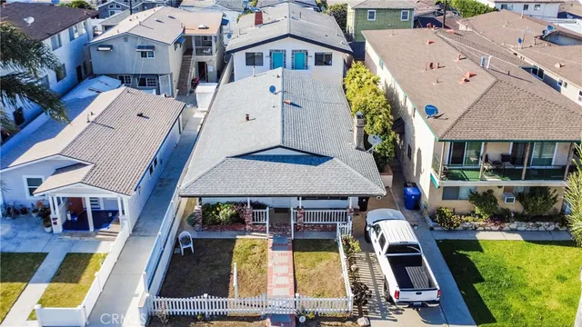 an aerial view of a house with swimming pool