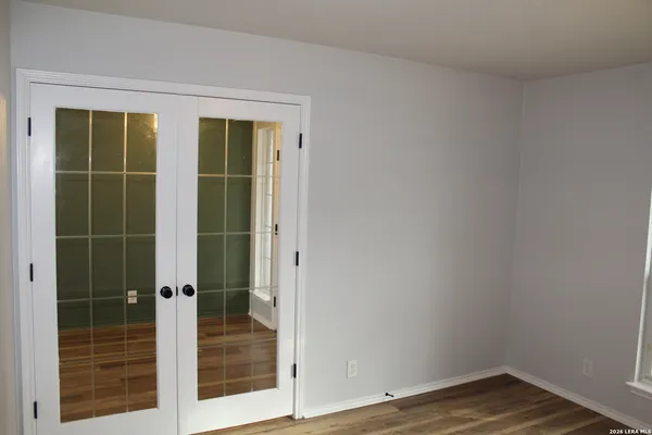 a view of wooden door