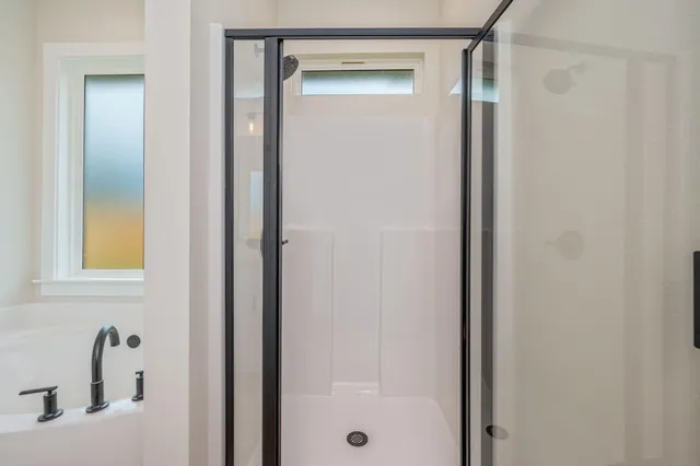 a view of a room with racks on the wall