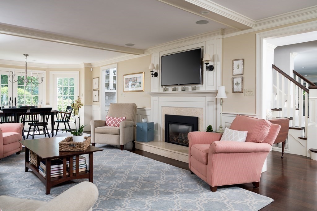 26 Talbot Road Hingham, MA 02043 - Photo 10 of 40 a living room with furniture a flat screen tv and a fireplace