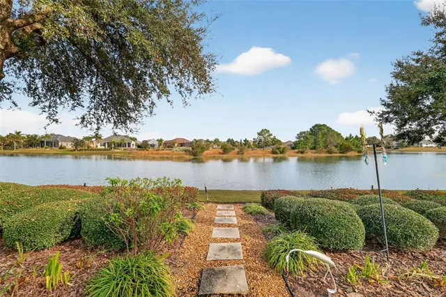 a view of a lake from a yard