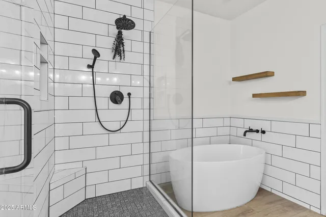 a bathroom with a bathtub