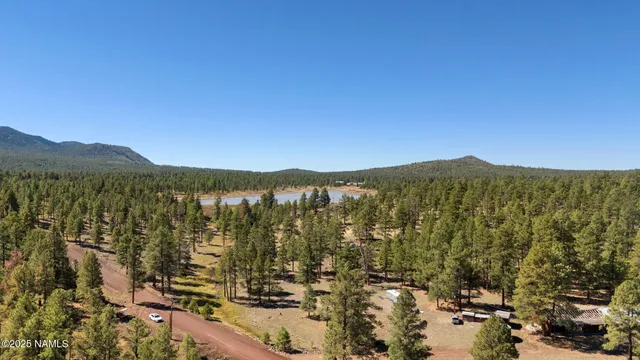 a view of lake and mountains
