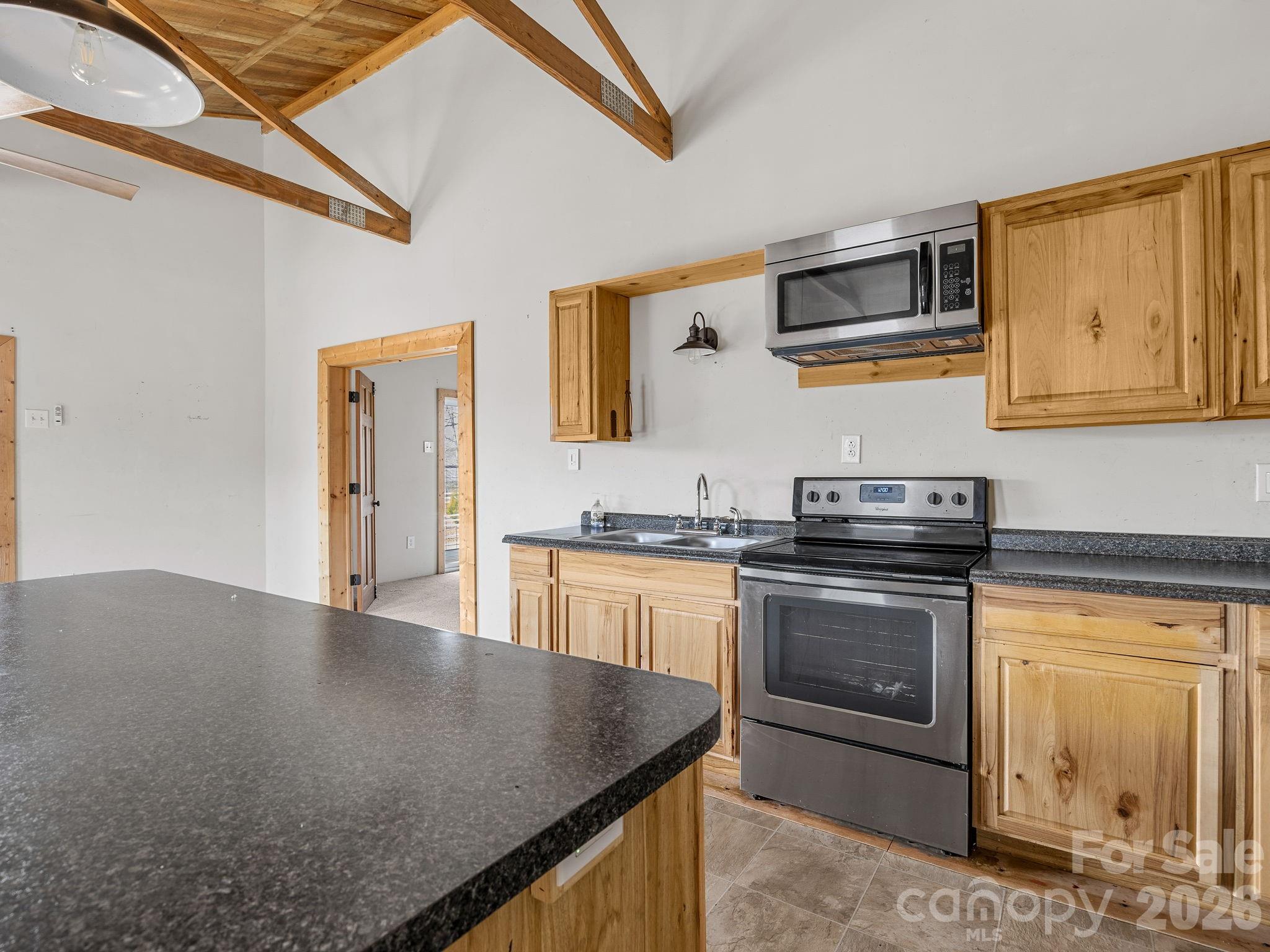 1487 Hayes Road Columbus, NC 28722 - Photo 7 of 48 a kitchen with stainless steel appliances granite countertop a stove a sink and a microwave