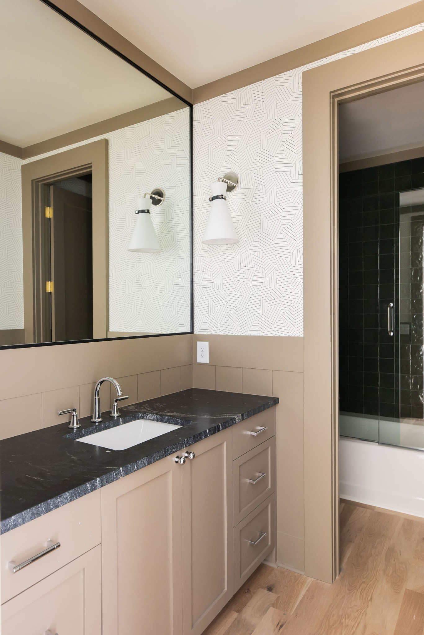 8182 Heirloom Boulevard College Grove, TN 37046 - Photo 31 of 34 a bathroom with a granite countertop sink and a mirror