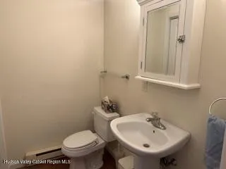 a bathroom with a sink a toilet and mirror