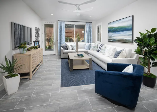 a living room with furniture potted plant and a flat screen tv