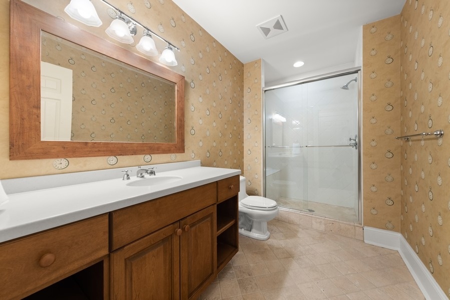 711 South County Line Road Hinsdale, IL 60521 - Photo 37 of 42 a bathroom with a sink shower and a toilet