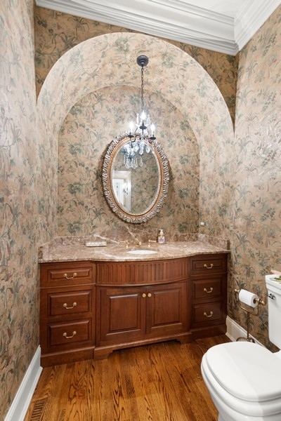 711 South County Line Road Hinsdale, IL 60521 - Photo 5 of 42 a bathroom with a sink and a mirror