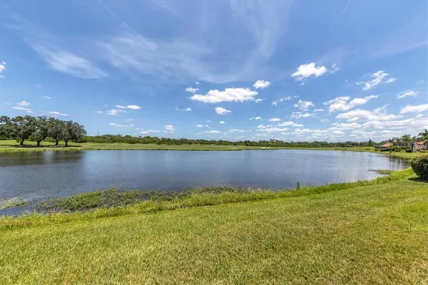 a view of a lake and a yard
