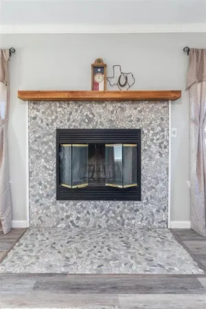 a stone fireplace